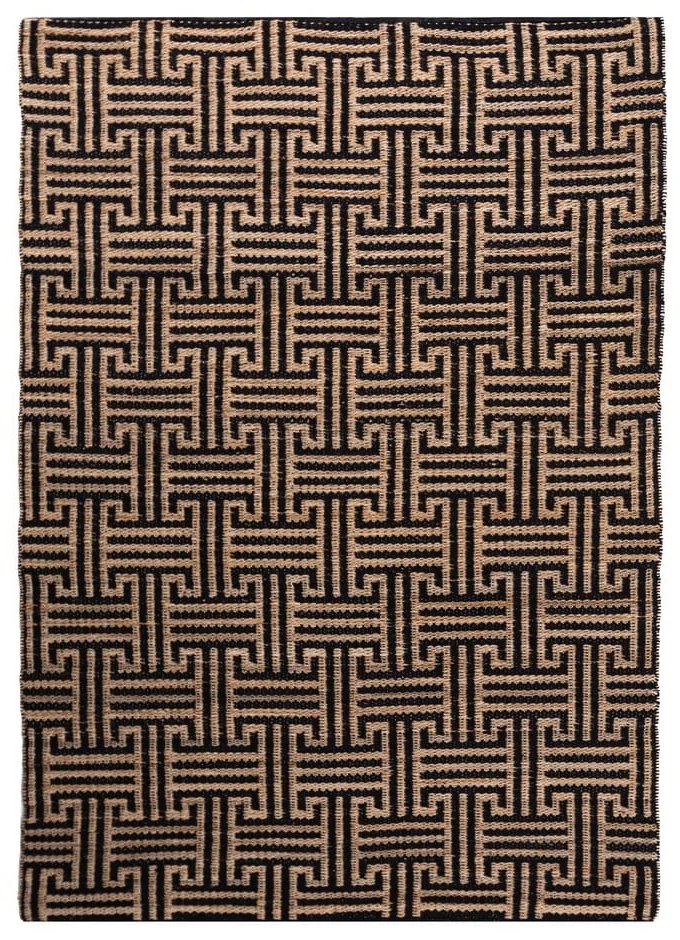 Čierny/v prírodnej farbe ručne tkaný koberec s prímesou juty 160x230 cm Meander Jute – Flair Rugs