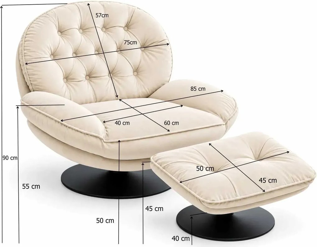 LuxuryForm DESIGN Otočné kreslo LUNA s podnožkou - čierne