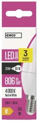 EMOS LED žiarovka Classic Candle, E14, 8W, neutrálna biela