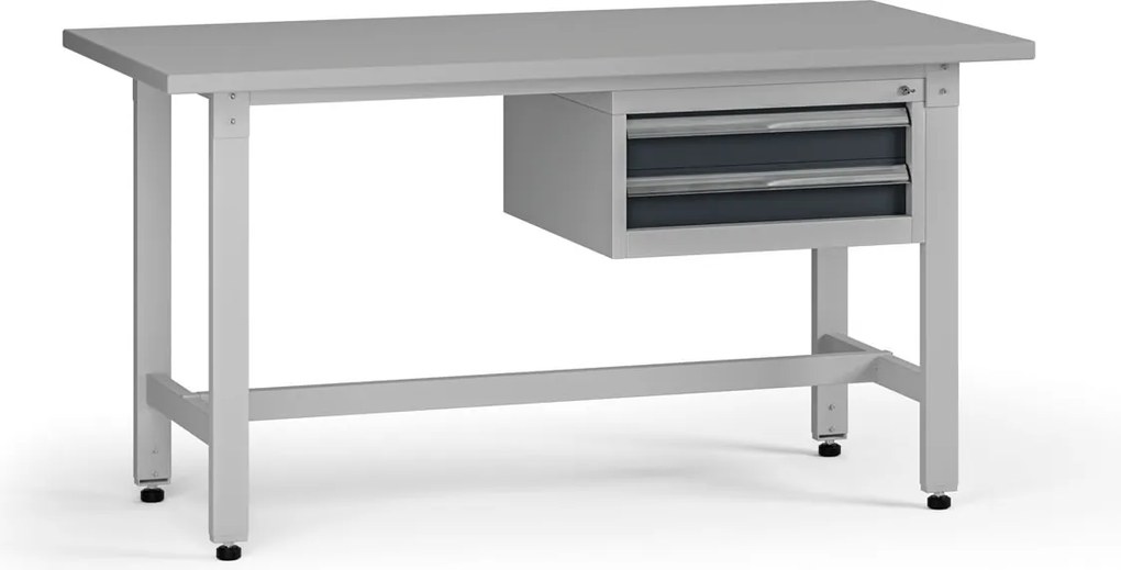 Výškovo nastaviteľný dielenský stôl G5, 1500 x 750 x 800-1000 mm, 1x kontajner, 2 zásuvky, grafit