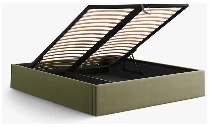Zelená čalúnená dvojlôžková posteľ s úložným priestorom/bez čela s roštom 160x200 cm Susan – Micadoni