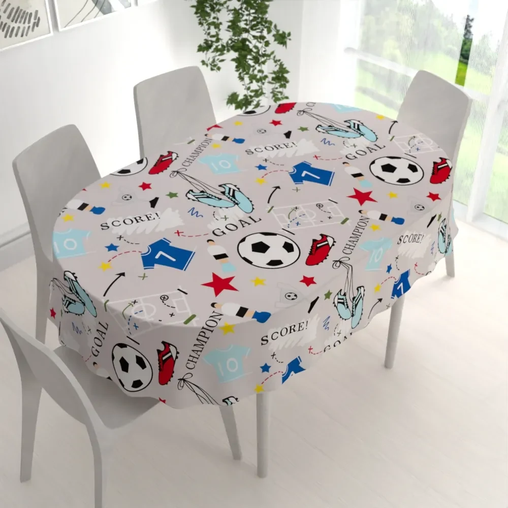 Biante Detský bavlnený oválny obrus Sandra SA-646 Futbal to je hra - na sivom 60x100 cm