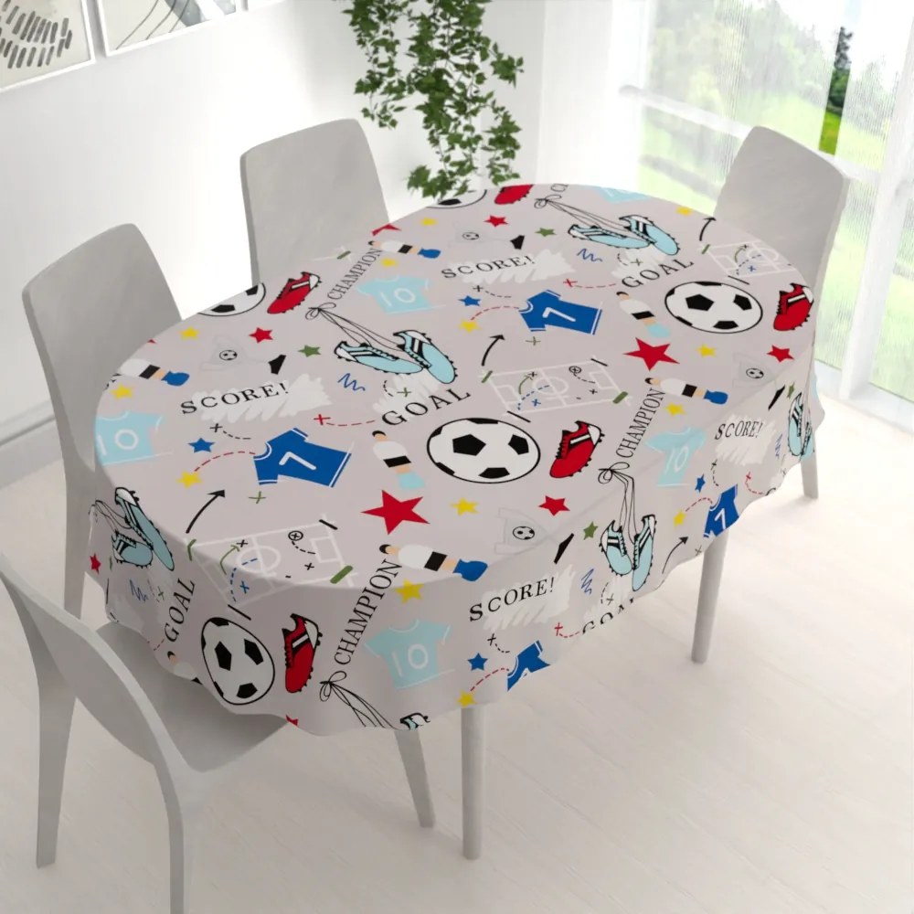 Biante Detský bavlnený oválny obrus Sandra SA-646 Futbal to je hra - na sivom 80x120 cm