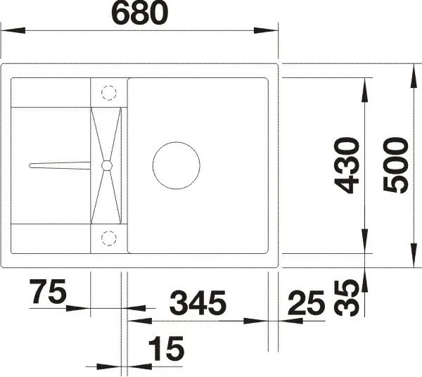 Blanco Metra 45 S Compact, silgranitový drez 680x500x190 mm, 1-komorový, tmavá hnedá, BLA-519570