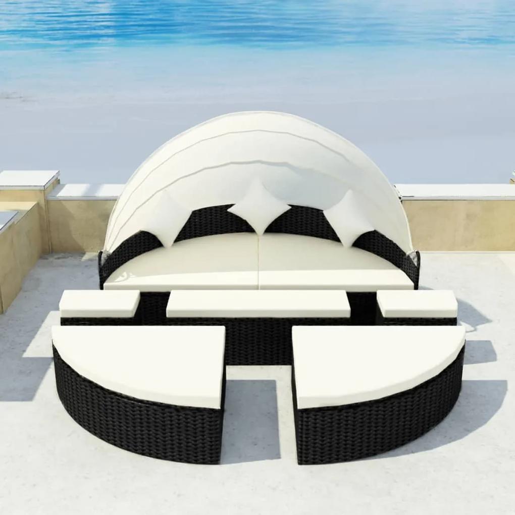 vidaXL Záhradná posteľ so strieškou čierna 186x226 cm polyratanová
