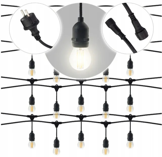 BERGE Záhradná girlanda 15m + 16x 1W LED žiarovka