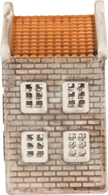 Sivý keramický domček na čajovú sviečku Lamont - 7*7*14 cm