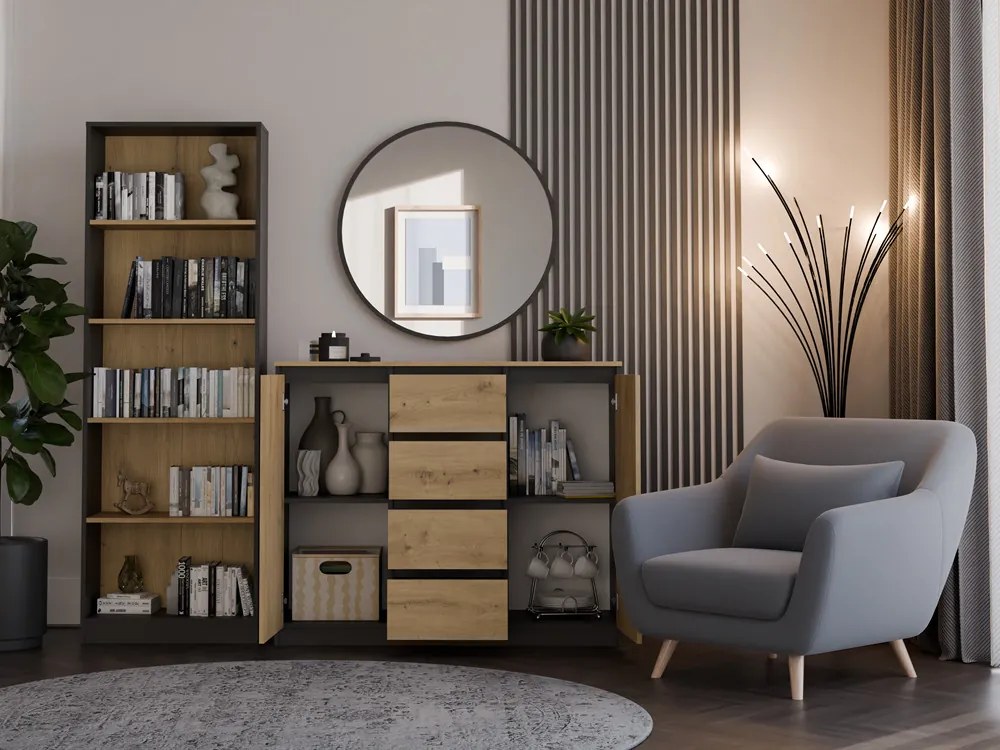 Komoda Musecalo 8 (antracit + biela). Akcia -18%. Vlastná spoľahlivá doprava až k Vám domov. 1132845