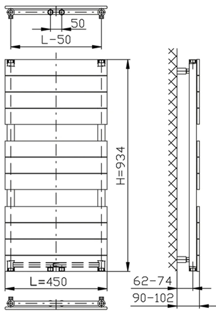 Aqualine Aqualine, BONDI vykurovacie teleso 450x934mm, antracit, DC405T