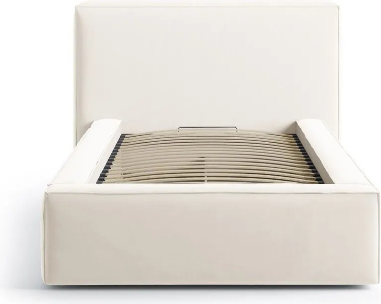 Krémová čalúnená jednolôžková posteľ s úložným priestorom s roštom 90x200 cm Jodie – Micadoni