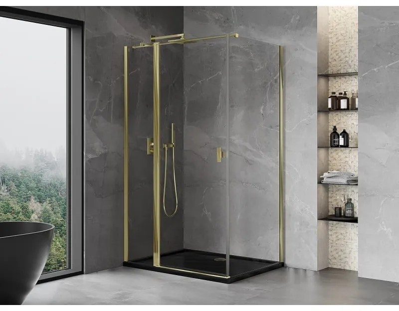 Mexen Mist T, sprchový kút s krídlovými dverami, 70 x 110 cm, 8mm číre sklo, zlatý lesklý profil, 8A4T-110-070-50-00