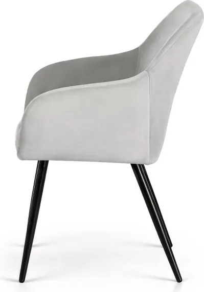 Sada šiestich jedálenských stoličiek ESTELLE zamatové, sivé / čierne nohy (6 ks)