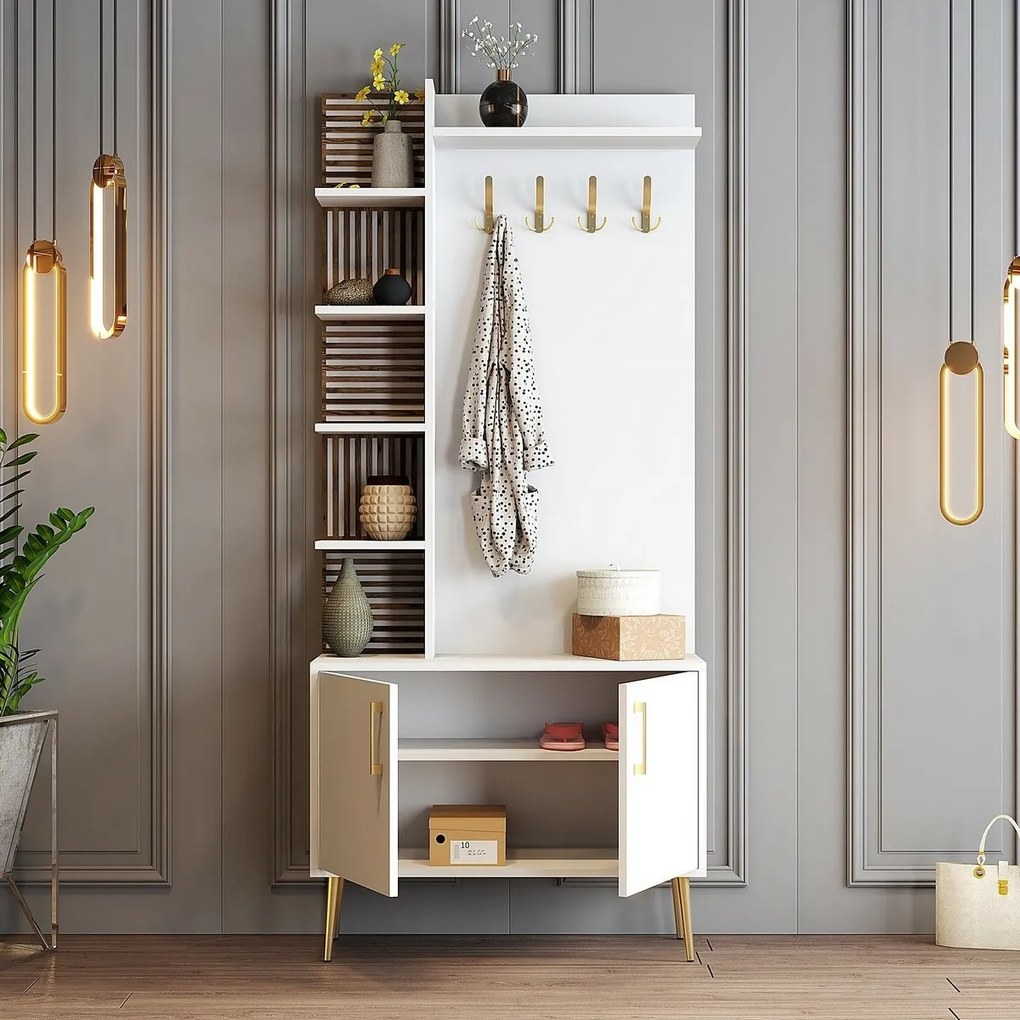 Vešiak s botníkom a policami Viyana White and Gold