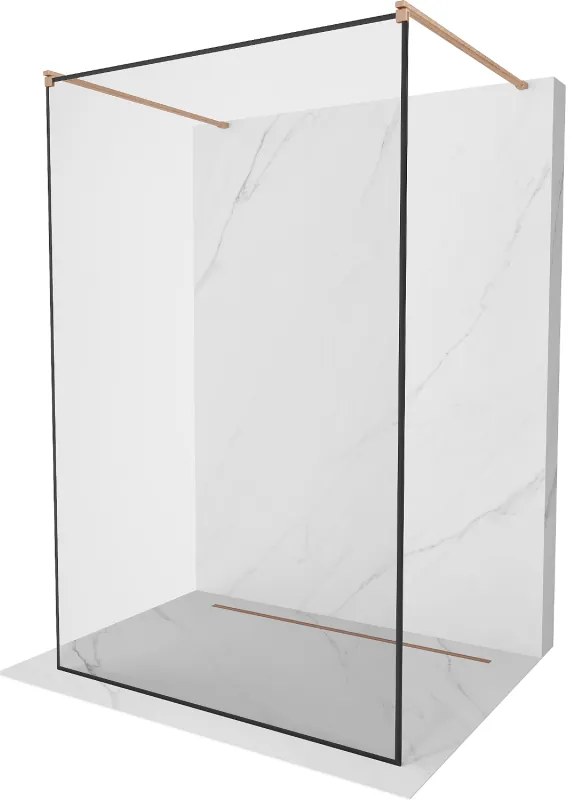 Mexen Kioto, sprchová zástena Walk-In 130 x 200 cm, 8mm sklo čierny vzor, medený matný profil, 800-130-002-65-70