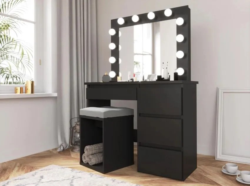Bestent Toaletný stolík s LED zrkadlom Cleopatra Black