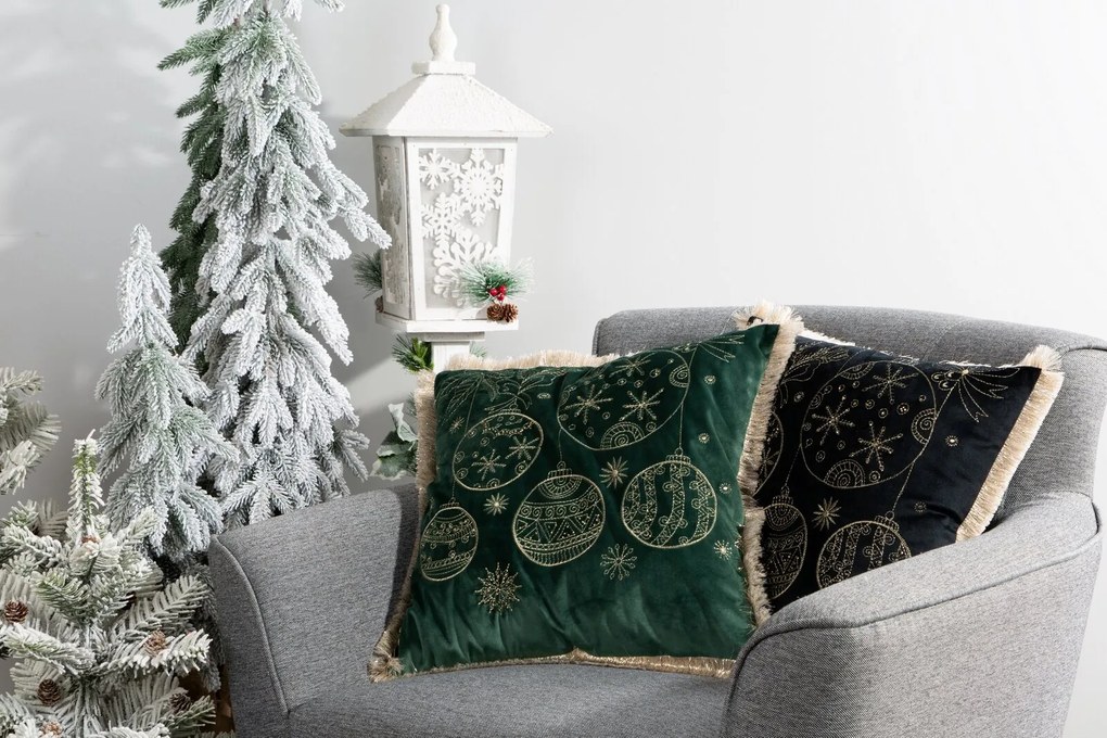 VIANOČNÁ DEKORAČNÁ OBLIEČKA NA VANKÚŠ HOLLY 45X45 CM ČIERNA