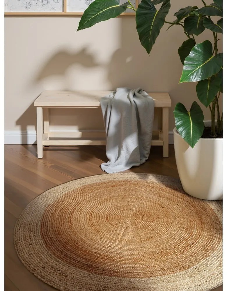 Obojstranný/ručne tkaný jutový okrúhly koberec v prírodnej farbe ø 100 cm Jutta Gold – Hanse Home