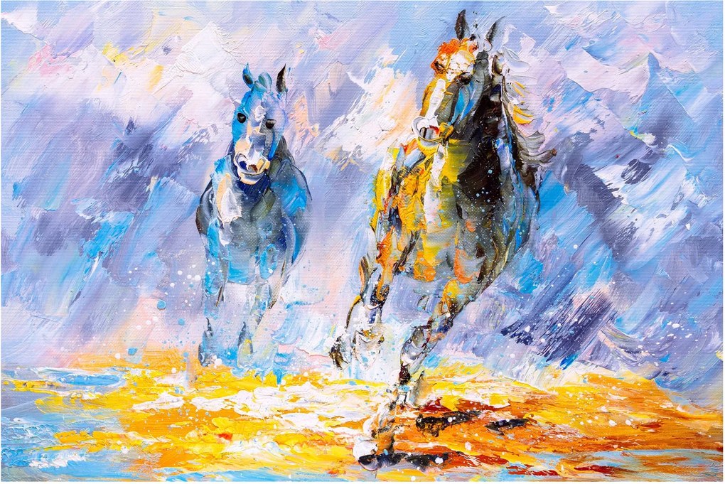 Obraz bežiacich koňov, olejomaľba (90x60 cm)