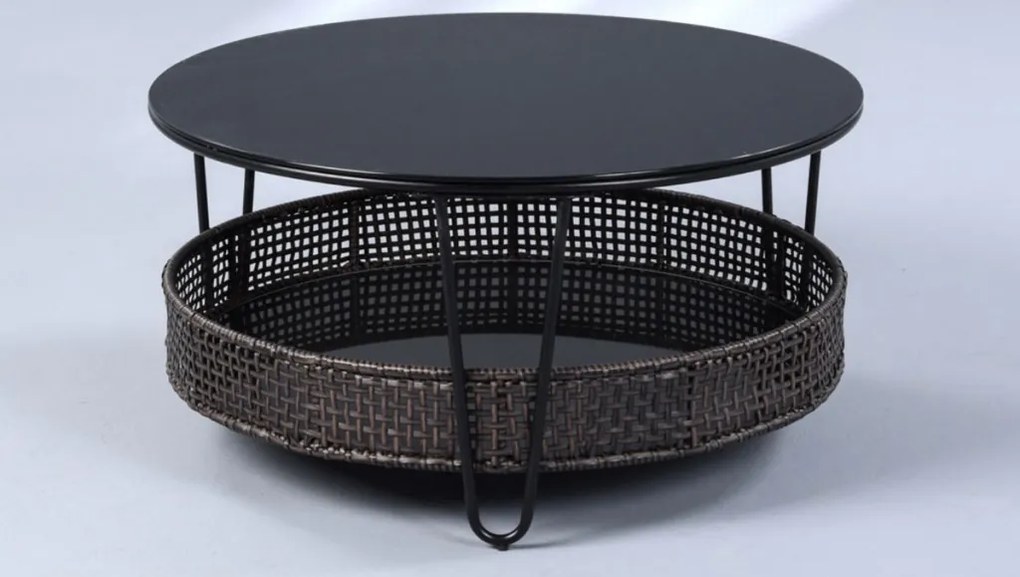 Okrúhly konferenčný stolík Sofia, čierny/ratan