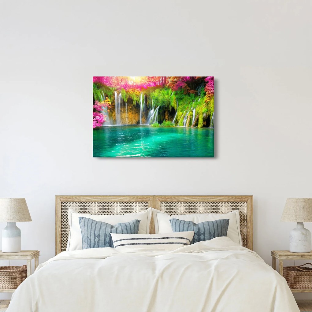 Obraz - Vodopád, Plitvické jazerá, Chorvátsko (90x60 cm)