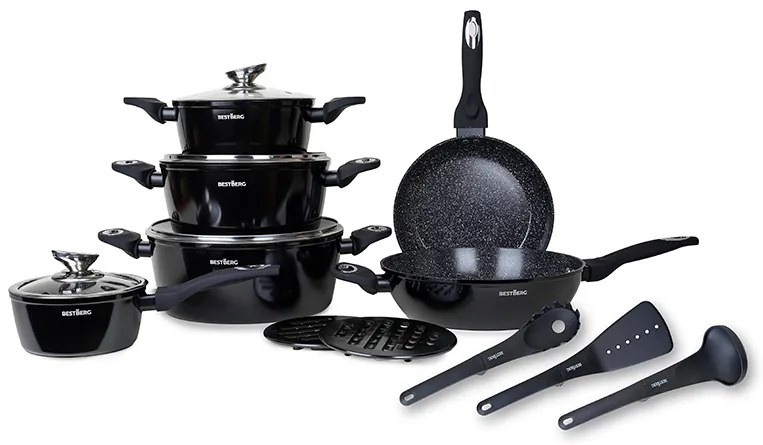 15-dielna sada riadu s mramorovým povrchom BestBerg BBN-1015A / čierna