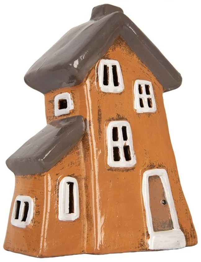 Oranžový keramický svietnik na čajovú sviečku domček Village - 16*11*20 cm