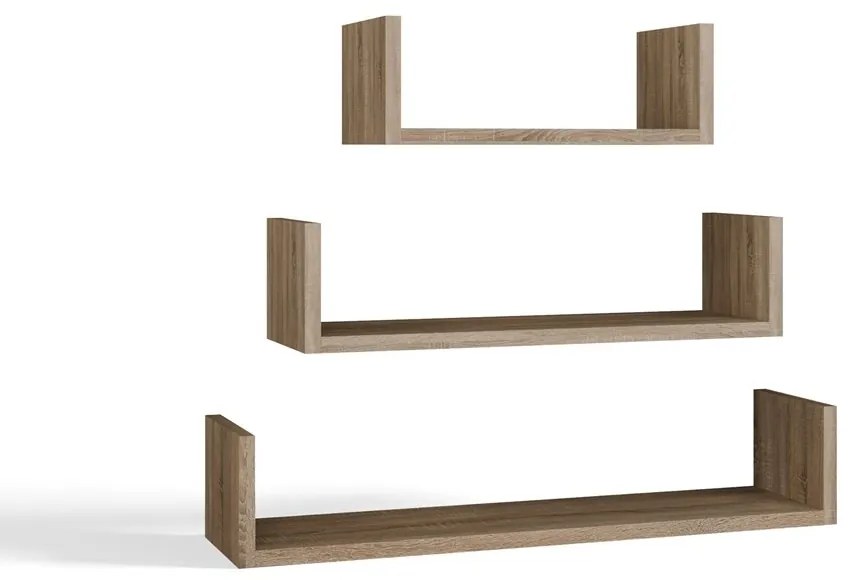 Súprava dubových nástenných políc MOBI hnedá