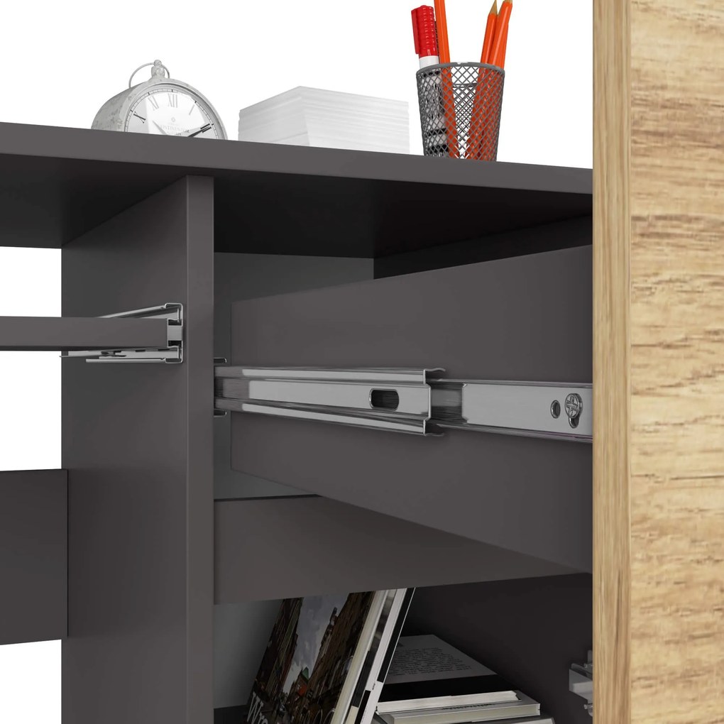 Psací stůl PIKSEL 90 cm grafitově šedý/dub artisan pravý