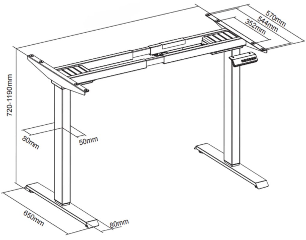 Výškovo nastaviteľný stôl, 2 motory, 745 - 1215 mm, ergonomický ľavý, doska 1800 x 1200 mm, biela podnož, sivá