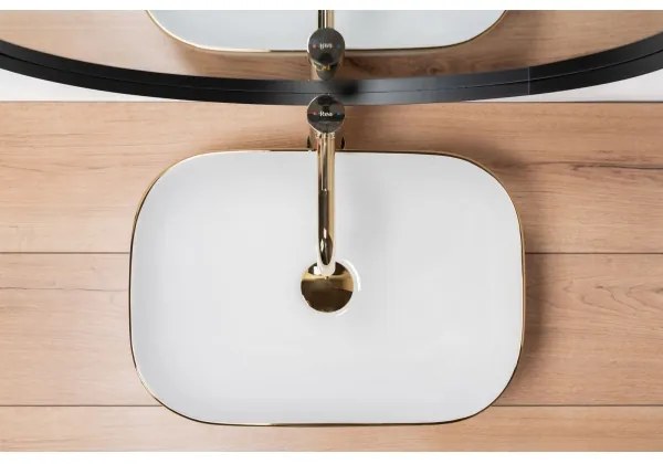 REA-U8736 - Umývadlo na dosku BELINDA 33,5x46,5 cm keramika/biela/zlatá