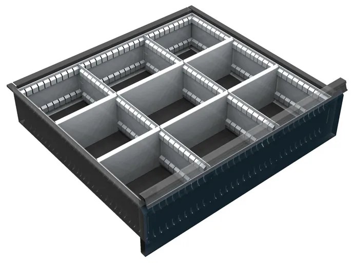 Organizér náradia do zásuvky skríň KOVOS so šírkou 720 mm, 9 priehradiek, 150 - 240 mm