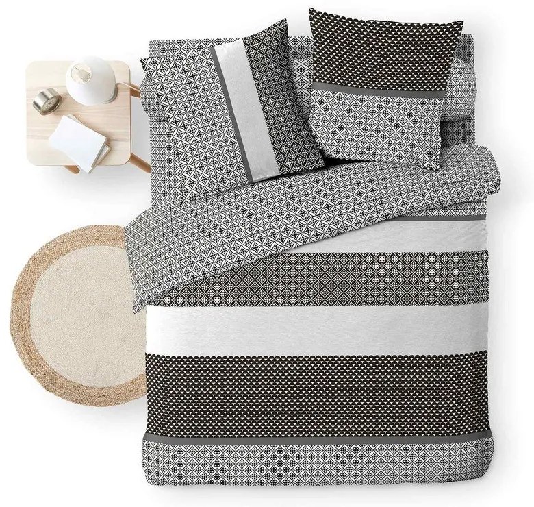 Čierno-biele bavlnené obliečky na dvojlôžko/predĺžené s plachtou/6-dielne 240x220 cm Meiko – douceur d'intérieur
