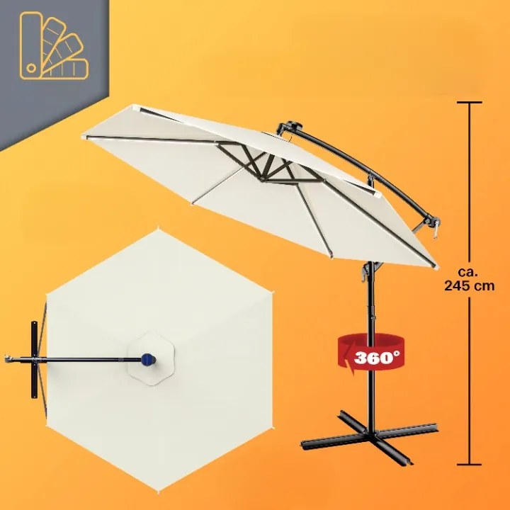 InternetovaZahrada LED slnečník Mali Ø350 cm - krémový