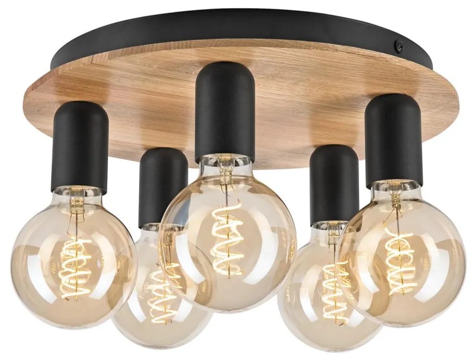 Stropné svietidlo DUSTY 5xE27/15W/230V pr. 34 cm dub/čierna