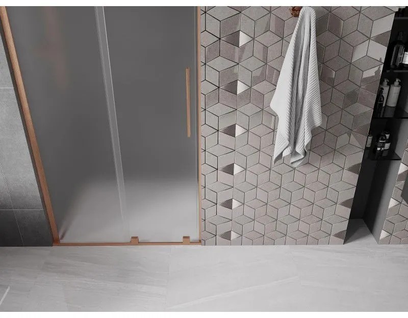 Mexen Velar L, posuvné sprchové dvere do otvoru 120 cm, 8mm sklo námraza, medená matná, 871-120-003-31-65