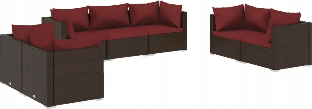 vidaXL 7-dielna sedacia súprava do záhrady, vankúše, Pe ratan, hnedá