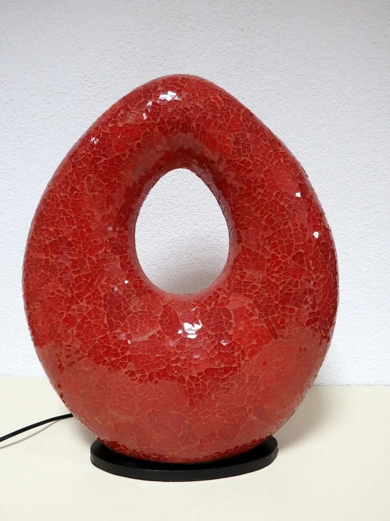 Stolná  lampa červená, OVAL 50 cm, ručná práca