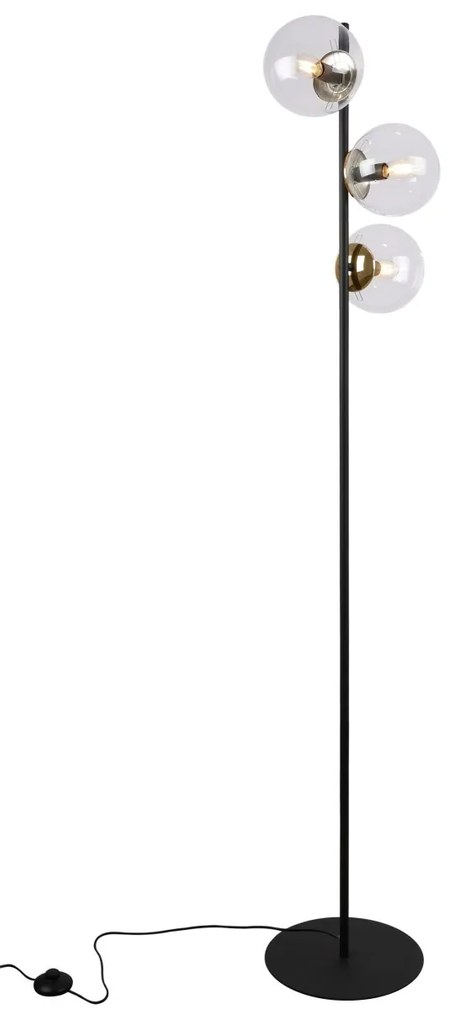 Stojacia lampa Paris, 3x číre sklenené tienidlo, B/G