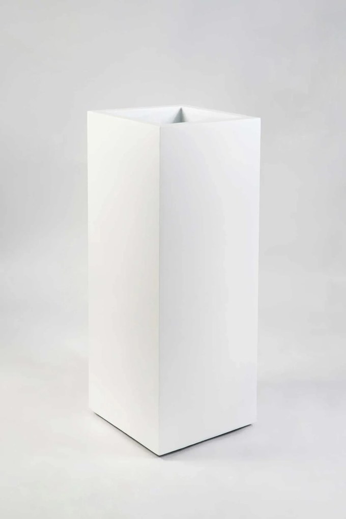 Hranatý kvetináč BLOCK, výška 75 cm, materiál MDF, biely mat