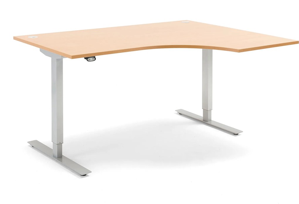 Výškovo nastaviteľný stôl Flexus, rohový, 1600x1200 mm, buk