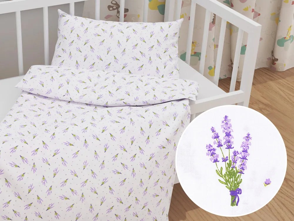 Biante Detské bavlnené posteľné obliečky do postieľky Sandra SA-301 Malé zväzky levandúľ na bielom Do postieľky 90x120 a 40x60 cm