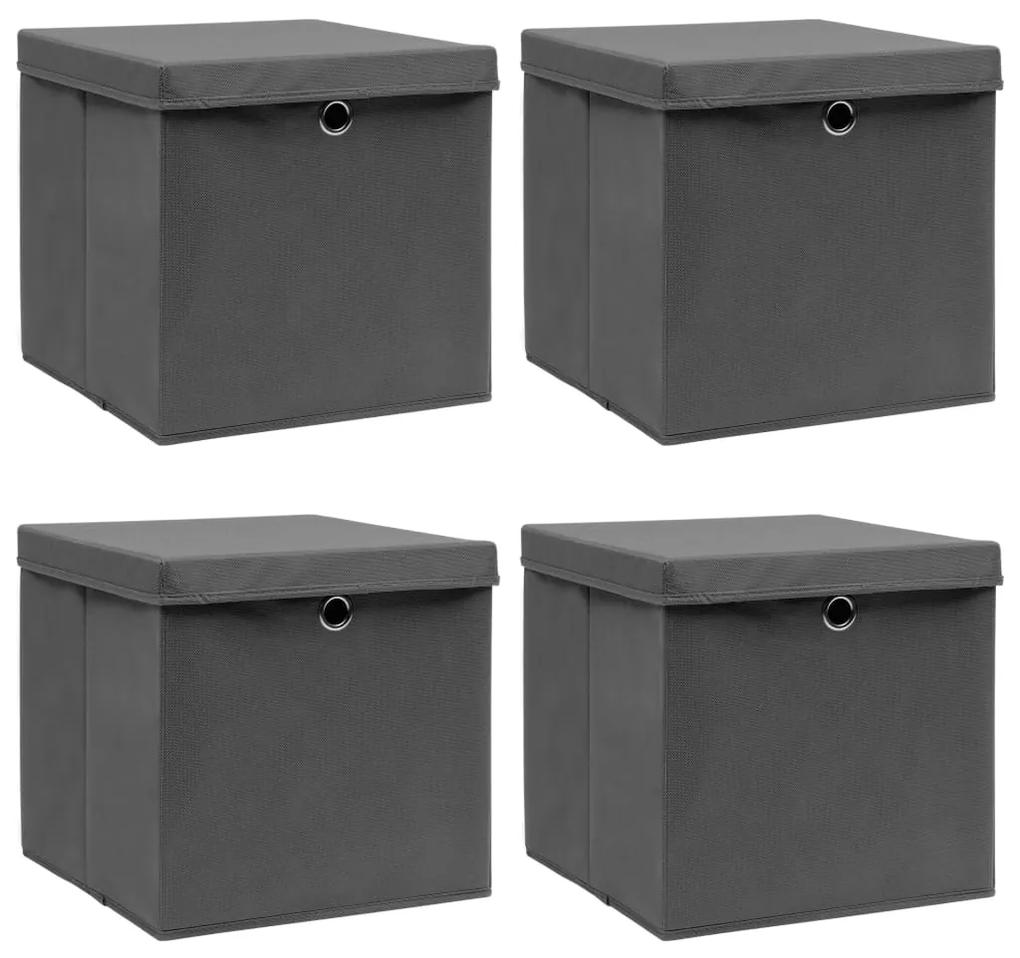 vidaXL Úložné boxy s vrchnákmi 4 ks sivé 32x32x32 cm látkové