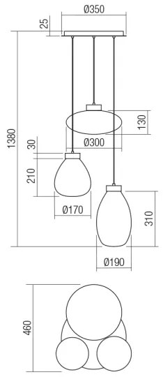 Redo 01-3197 - Luster na lanku LUKE 3xE27/42W/230V pr. 46 cm čierna