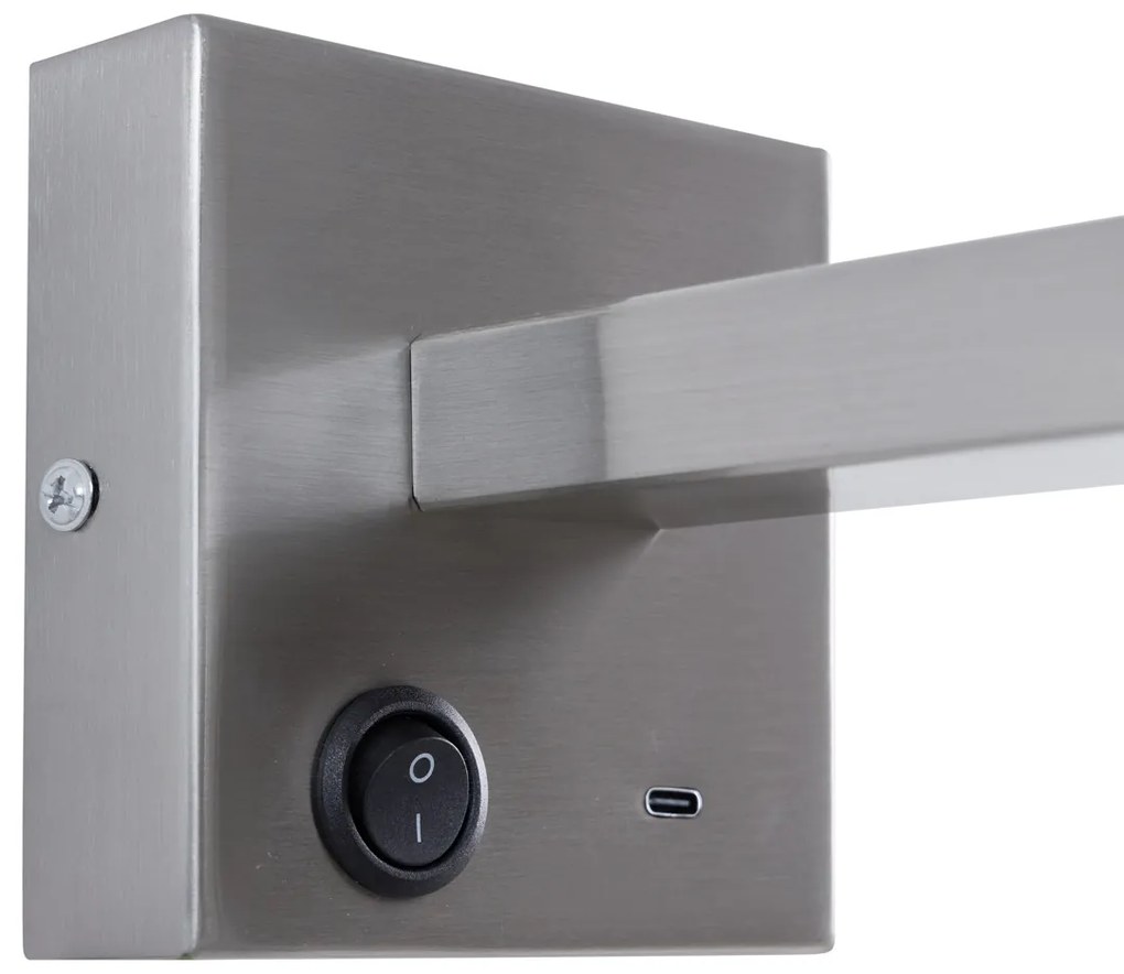 Moderné oceľové nástenné svietidlo s USB-C, naklápacie - Rex