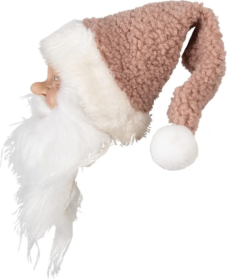 Závesná dekorácia hlava Santa s ružovou čiapkou - 10*9*28 cm
