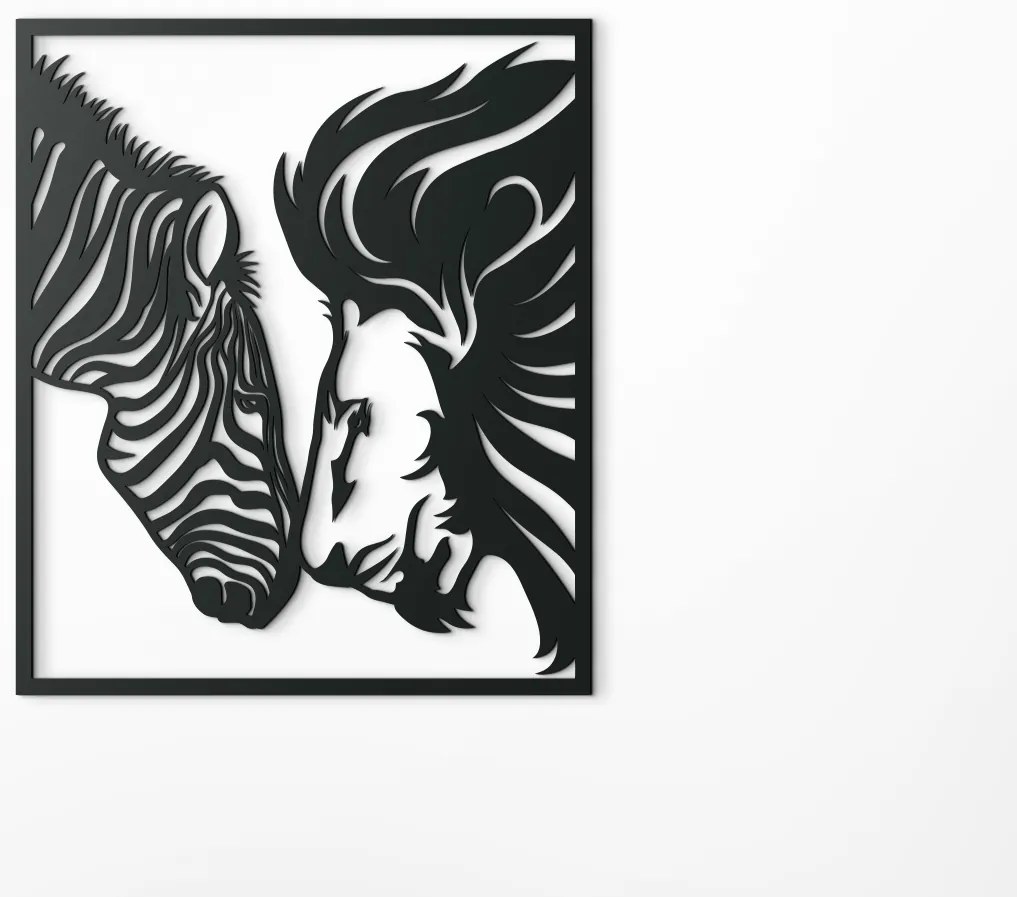 drevko 3D obraz na stenu Lev a zebra Rozmer obrazu: 38 x 32,5 cm, Farba dekorácie: Čierna