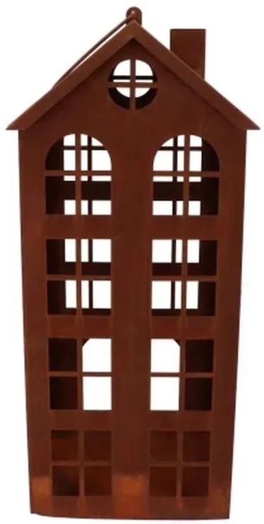 Hrdzavá antik plechová lampáš domček Amster - 23*23*40 cm