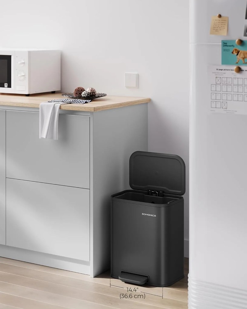 Kuchynský pedálový odpadkový kôš, 20 litrový oceľový kôš, atramentovo čierny