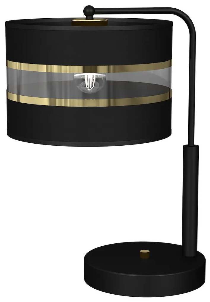 Stolná lampa Ultimo, 1x čierne/zlaté textilné tienidlo, b