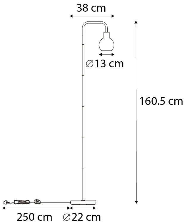 Art Deco stojaca lampa čierna s dymovým sklom - Vidro